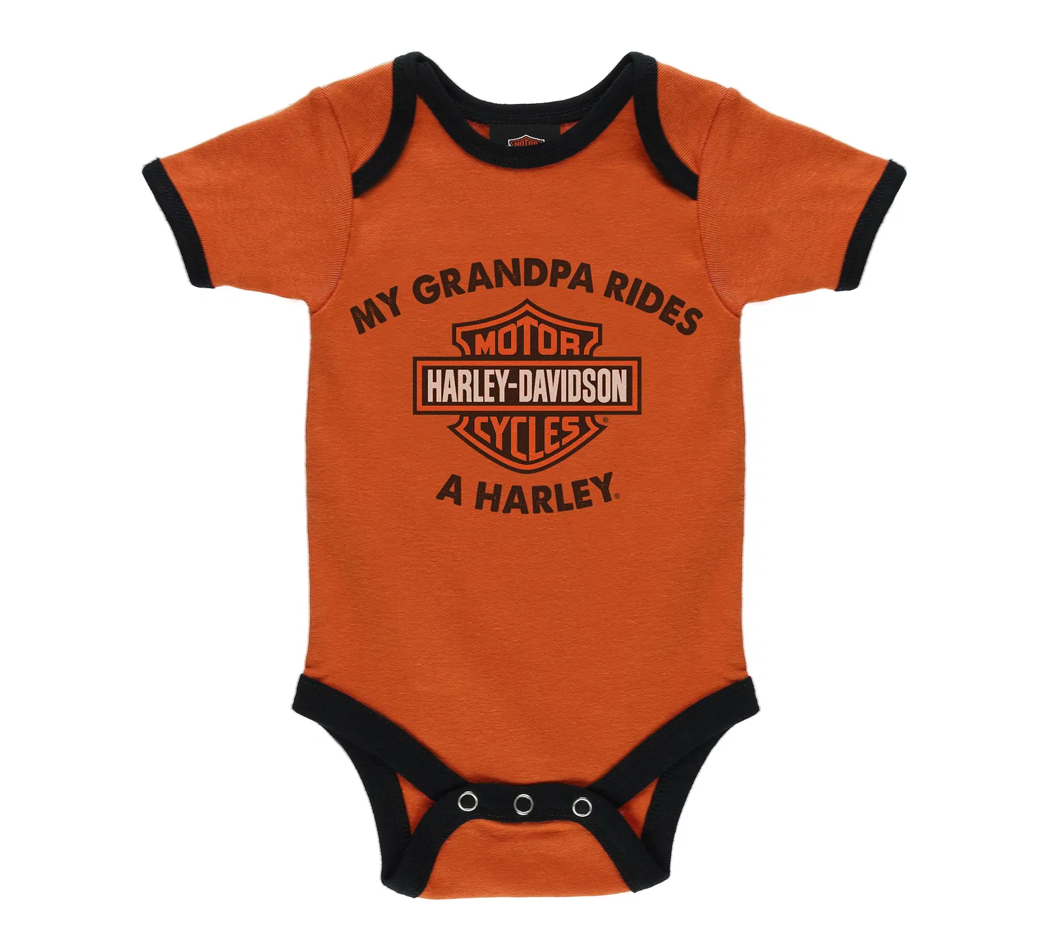 Детский комплект боди с коротким рукавом с принтом Grandpa Rides a Harley Harley Davidson, Vintage Orange/Black