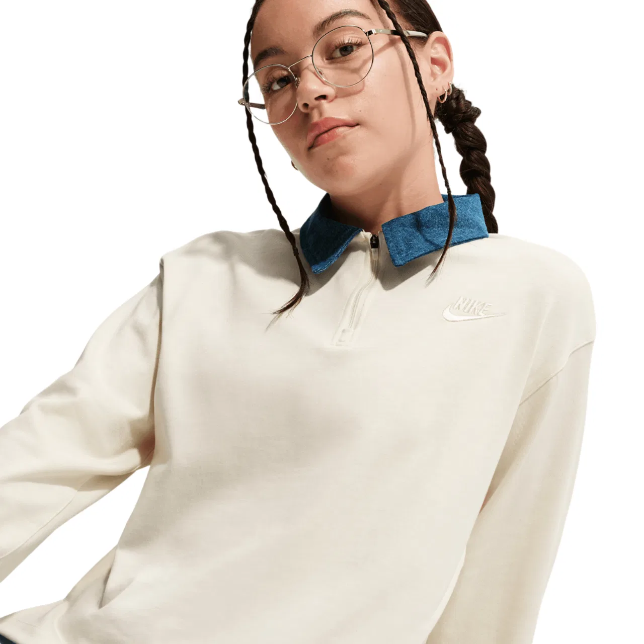 Лонгслив для девочек NSW Pullover Nike, бежевый/синий — фото 3