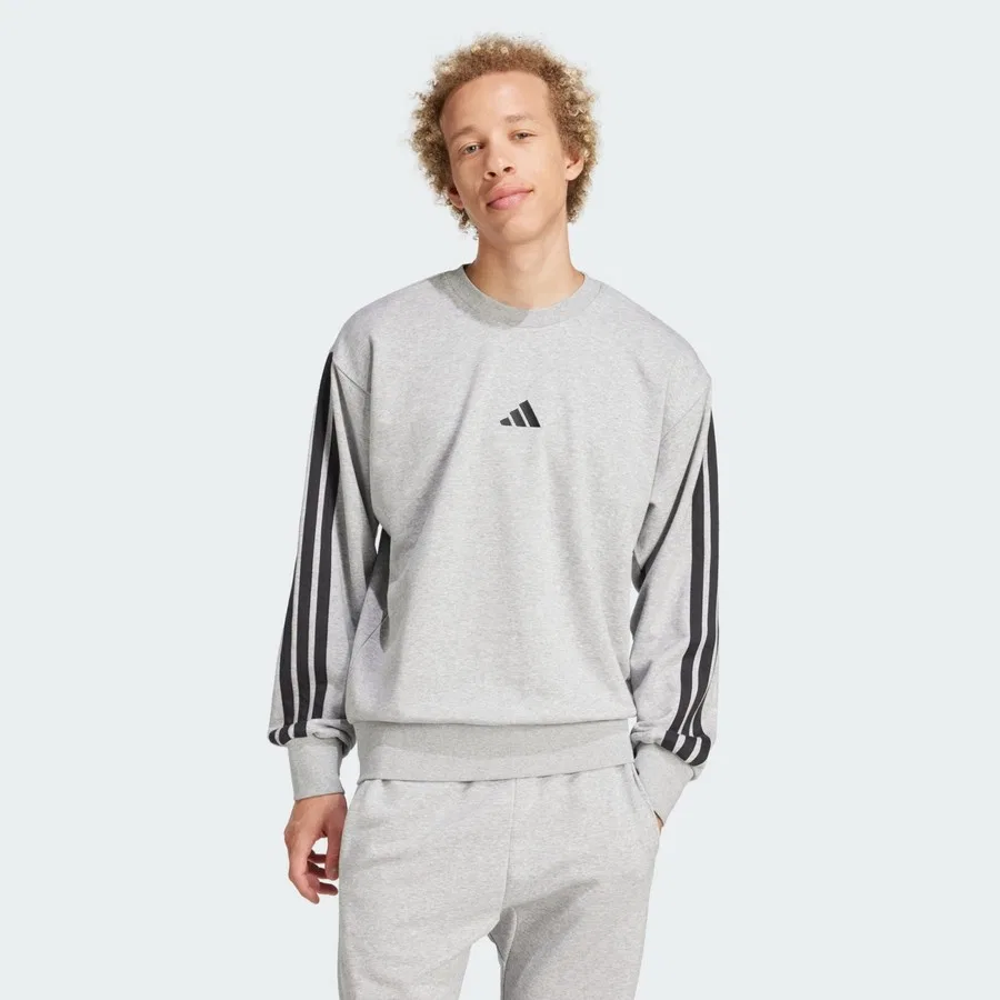 Свитшот спортивный с длинным рукавом и капюшоном adidas Essentials 3-Stripes French Terry, Серо-черный