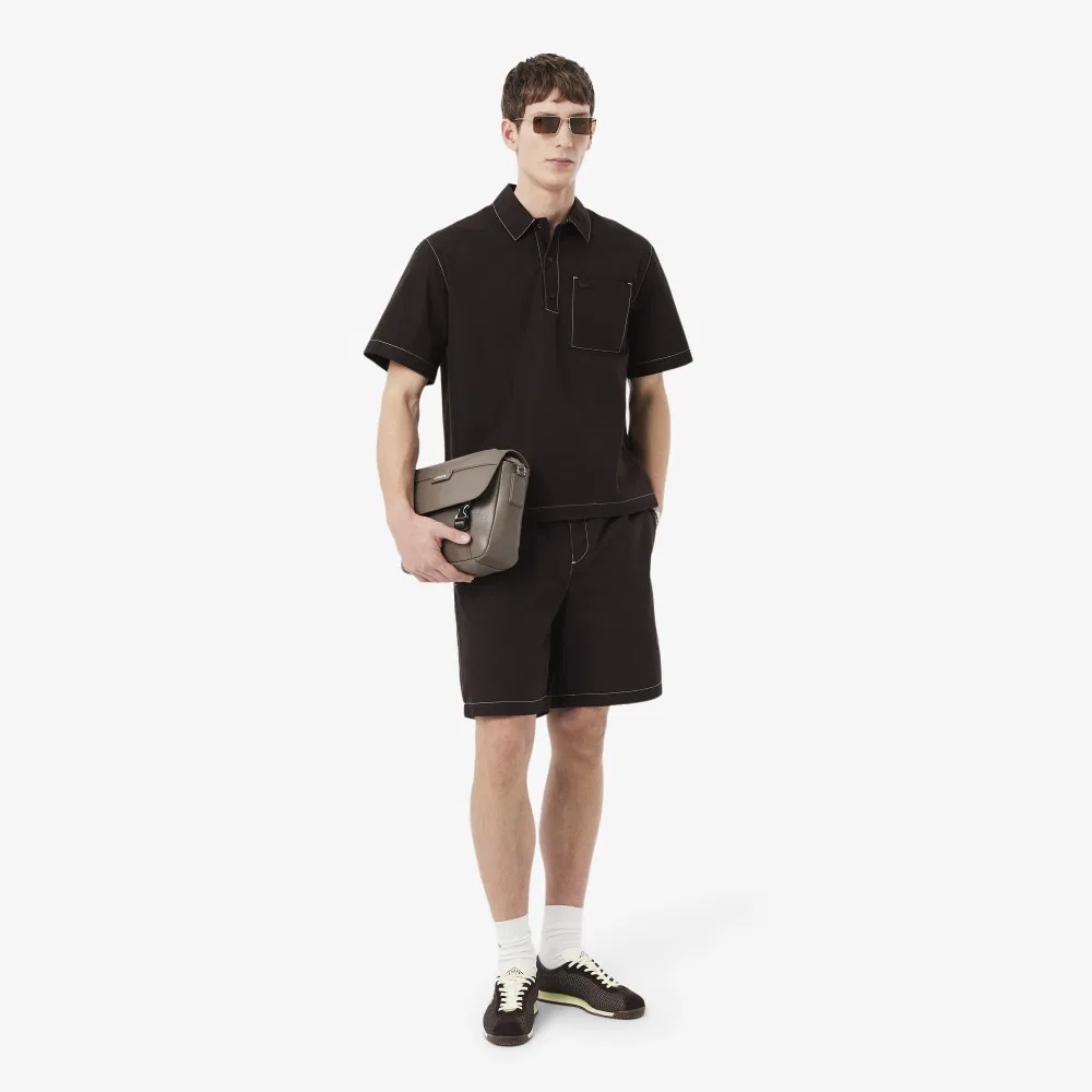 Мужская рубашка-пуловер с белой строчкой коричневая от Lacoste — фото 4