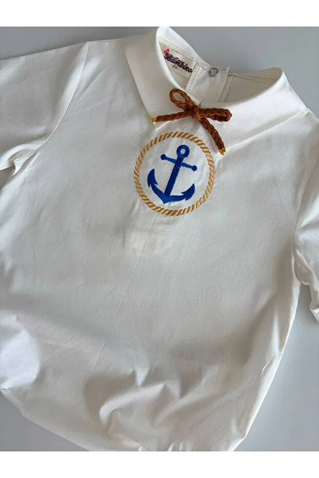 Детская рубашка для мальчиков хлопковая Anchor Embroidered Il Mio Bambino, Ecru — фото 4