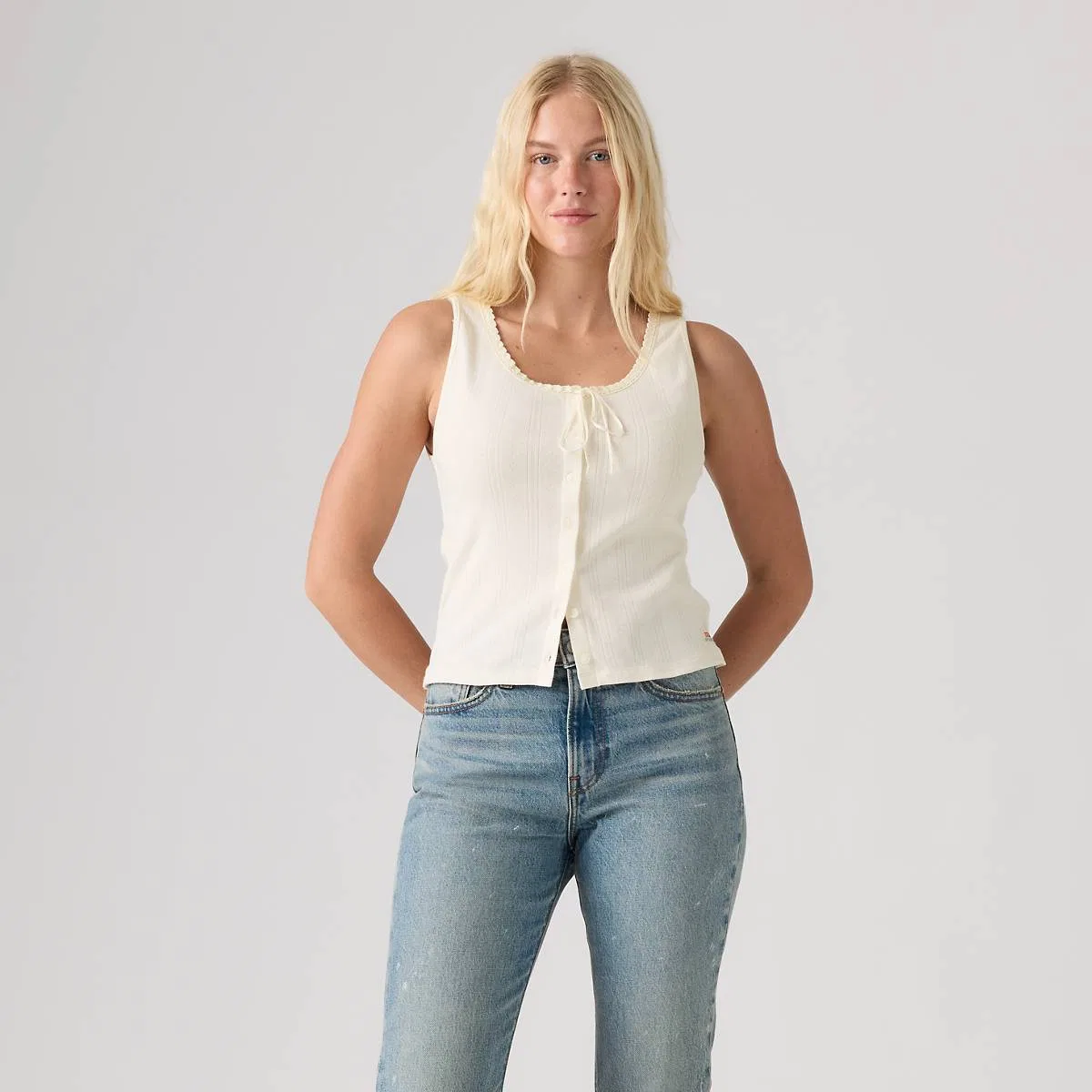 Топ из кружева с ажурной отделкой из сухих материалов Levi's, Egret - White — фото 3