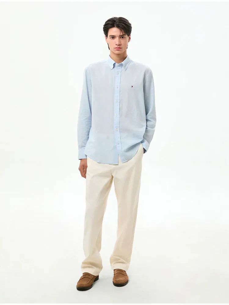 Рубашка с длинным рукавом, Regular Fit, LINEN BLEND REGULAR BUTTON DOWN SHIRT TOMMY HILFIGER, Sky Blue — фото 2