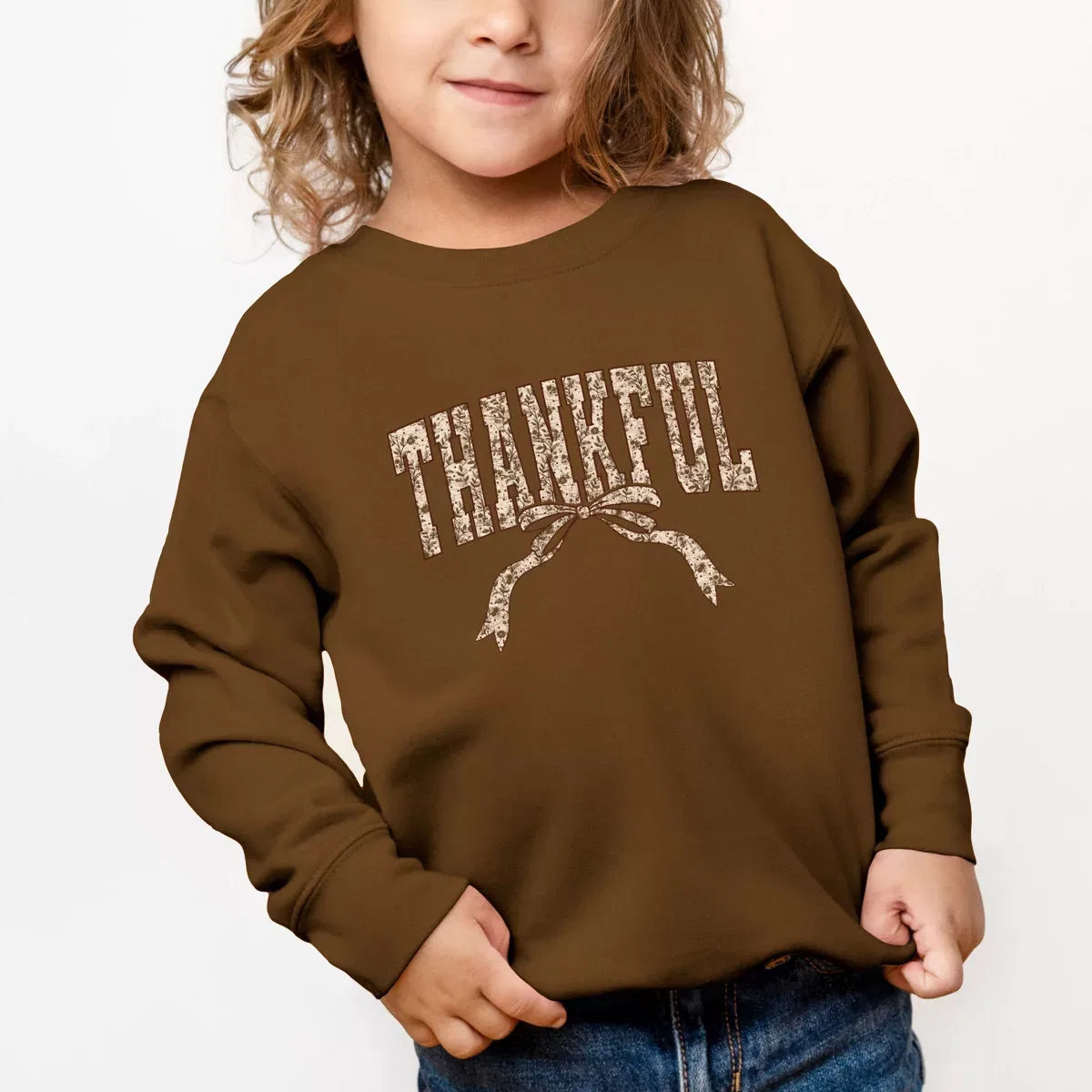 Детский свитшот для девочек с принтом Thankful Floral Coquette The Juniper Shop, Camel