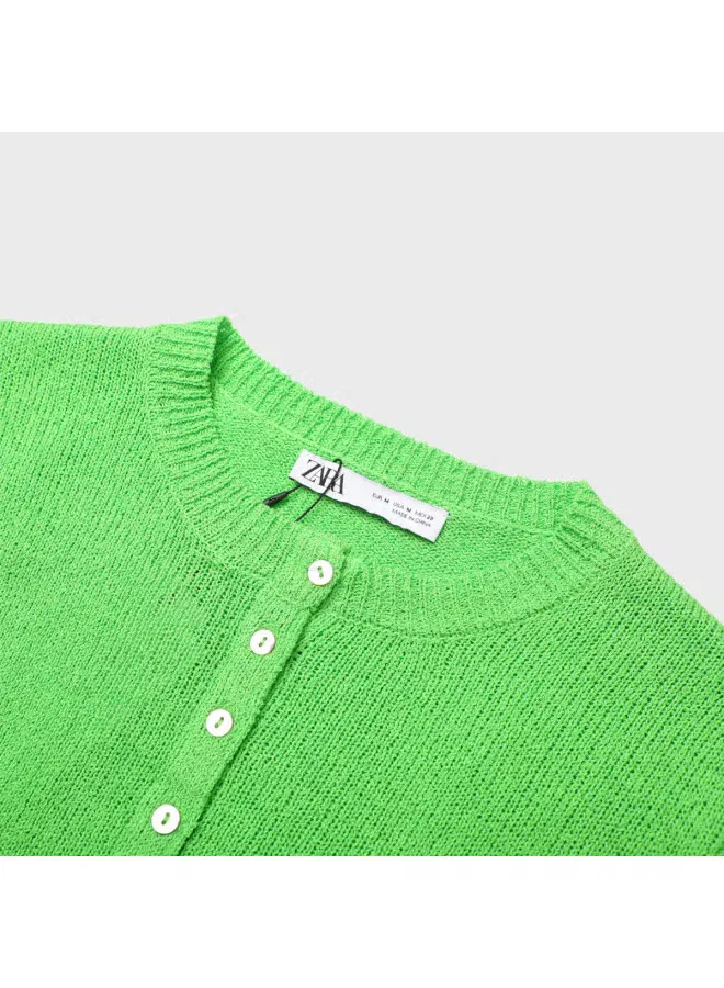 Кардиган вязаный с длинным рукавом Zara, зеленый — фото 4