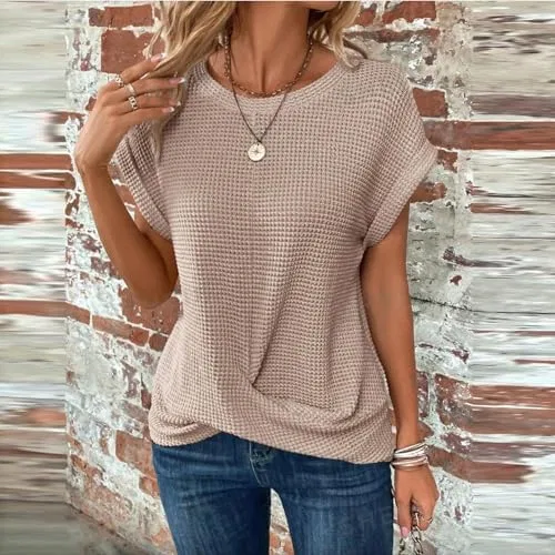 Топ с коротким рукавом, свободный, Beige