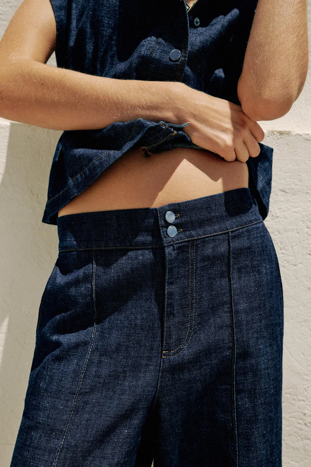 Прямые брюки из смеси льна ZARA, Indigo — фото 3