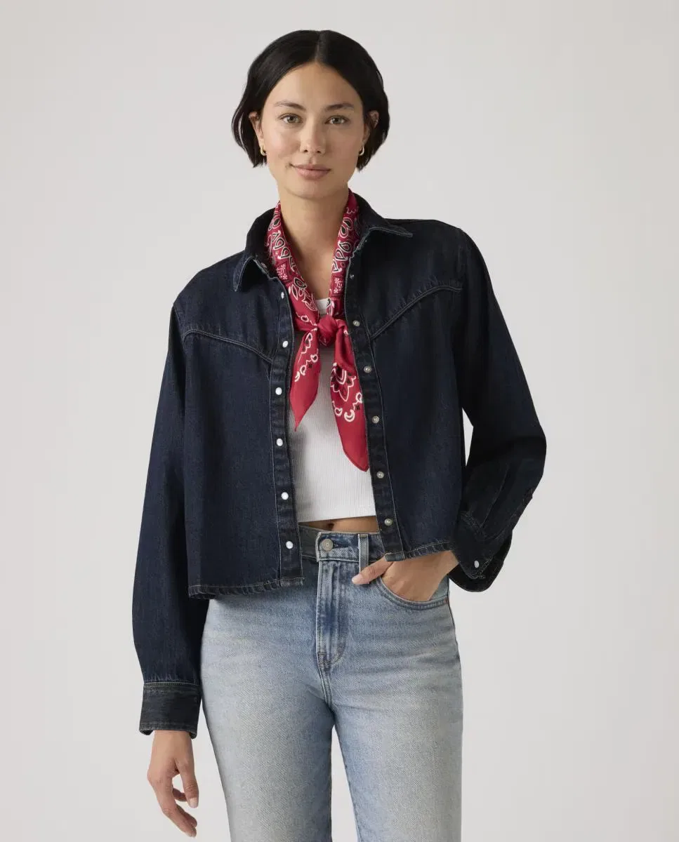 Женская джинсовая рубашка-кроп с длинным рукавом Levi's, Azul Índigo — фото 4
