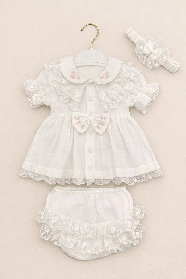 Детский комплект для девочек хлопковый Kardeşler Bebe, Ecru