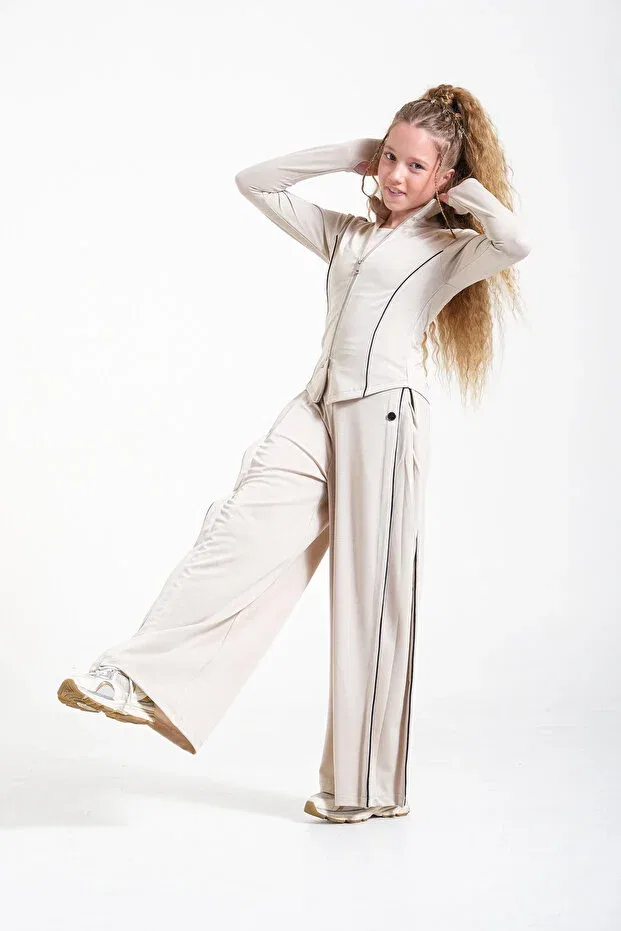 Детский комплект для девочек из модала с полосками Loco Loco, Nude Color
