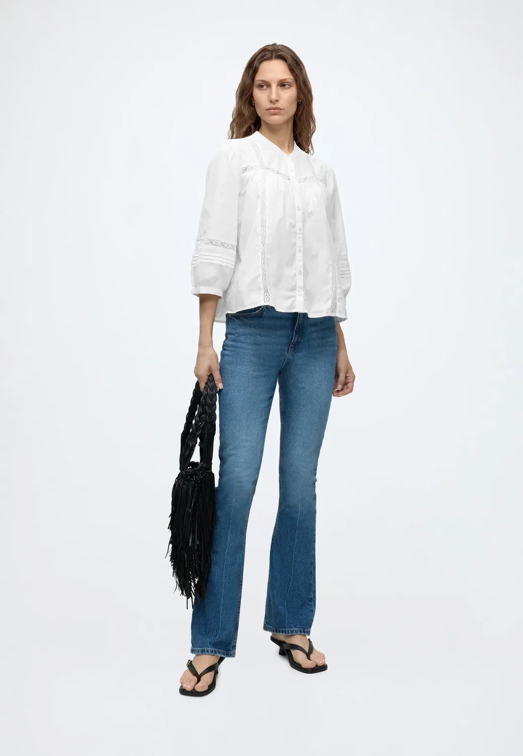 Женский кружевной топ с рукавами 3/4 - блузка Gap, New Off White — фото 2