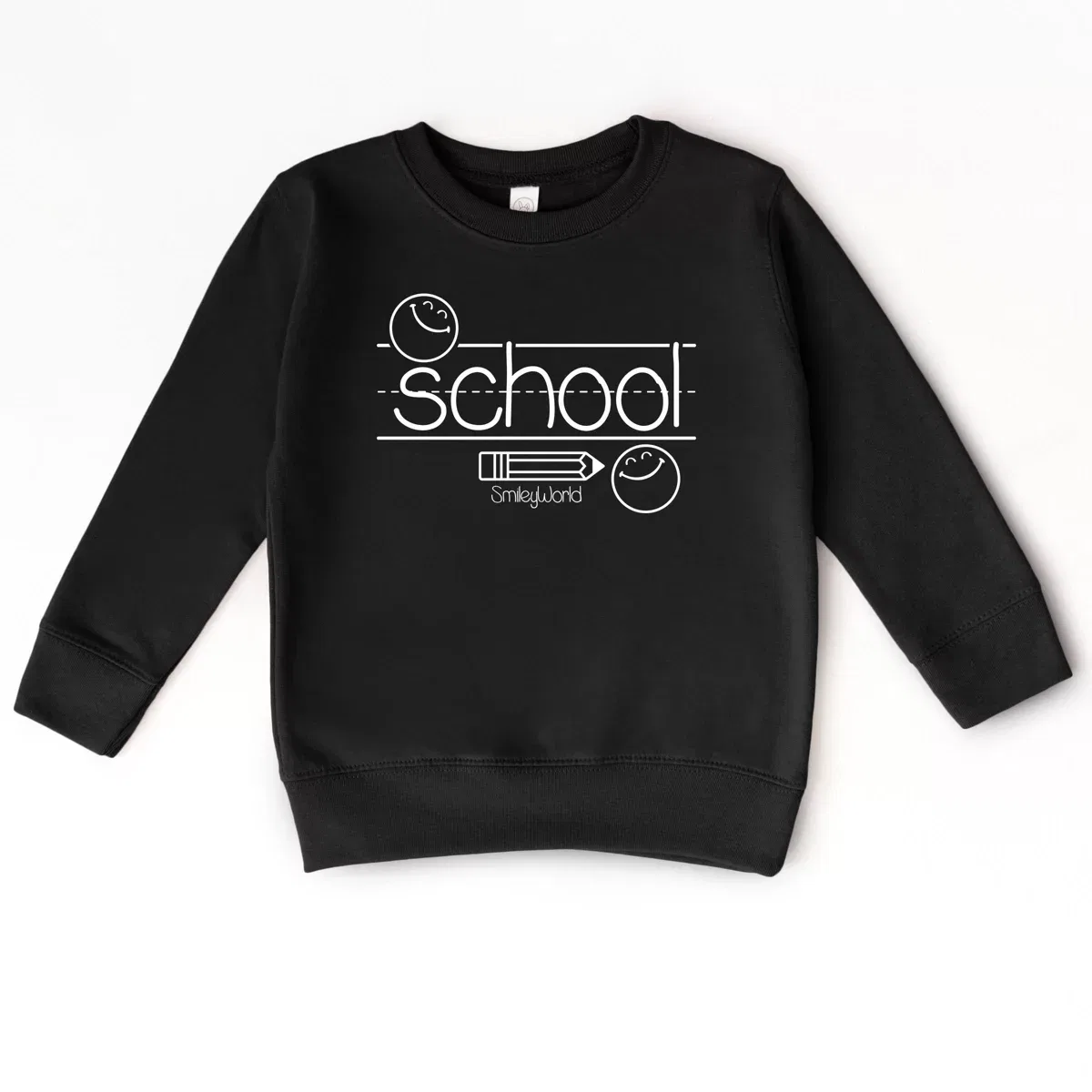 Детский свитшот с принтом SmileyWorld School Handwriting Lines The Juniper Shop, Black