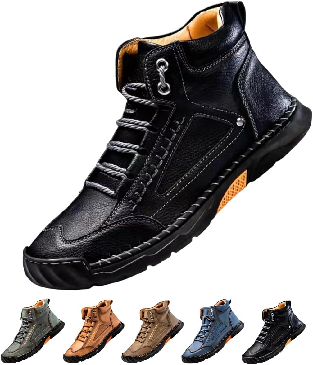 

Мужские ботинки - Новые водонепроницаемые удобные кожаные ботинки ручной работы 2025 года для мужчин Generic, черный