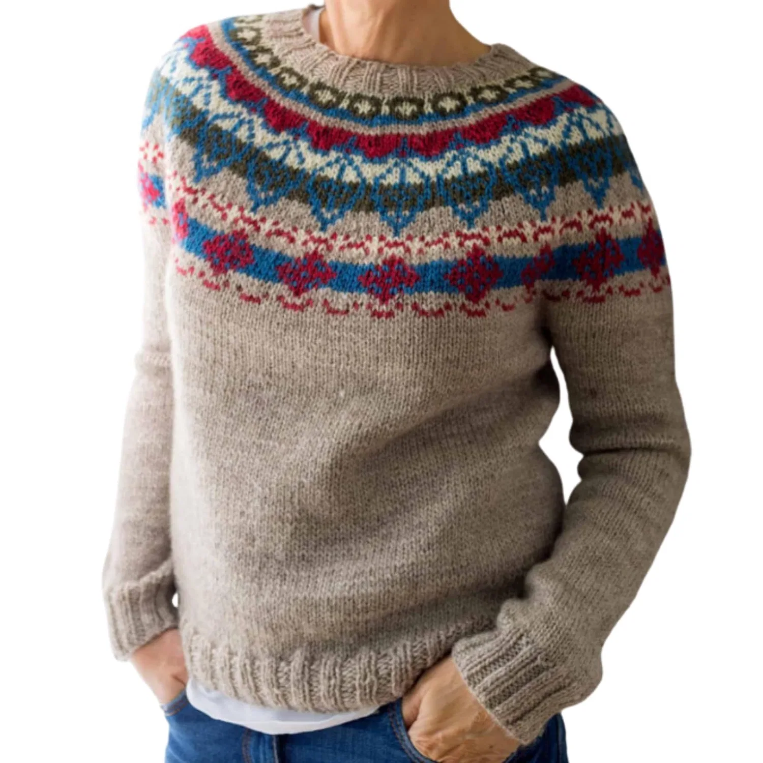 Женский свитер с жаккардовым узором Irish Sweater, Small Wine