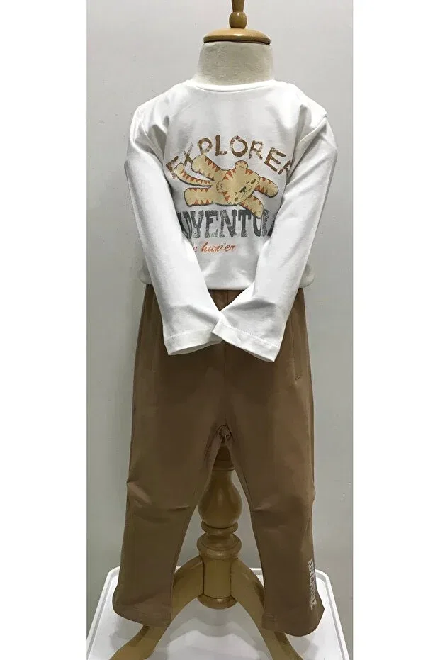 Детский спортивный костюм для мальчиков с принтом Explorer Tracksuit Suit Çikoby, Ekru-Beige