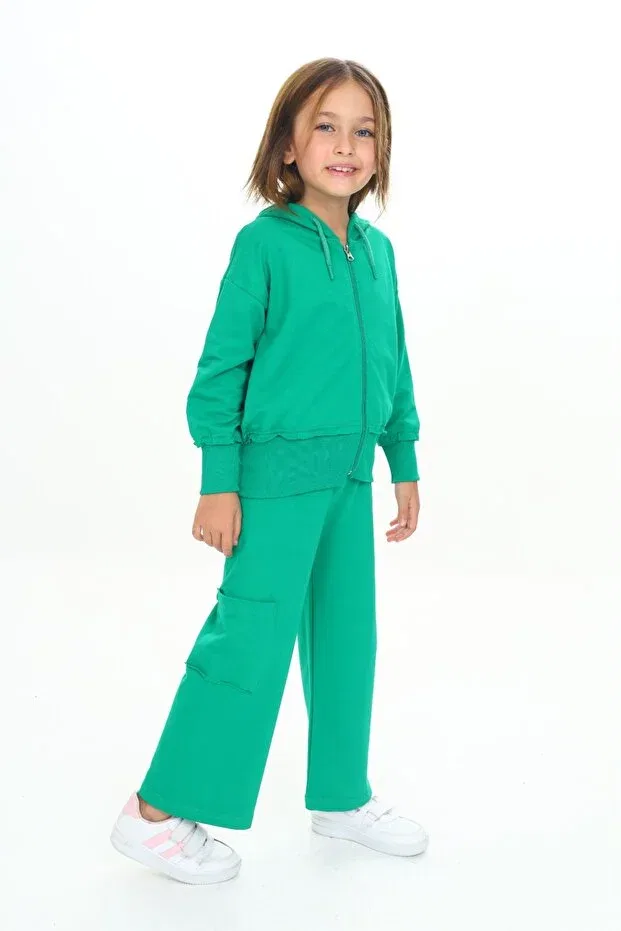 Детский спортивный костюм для девочек с капюшоном на молнии Toontoy, Grass Green — фото 3