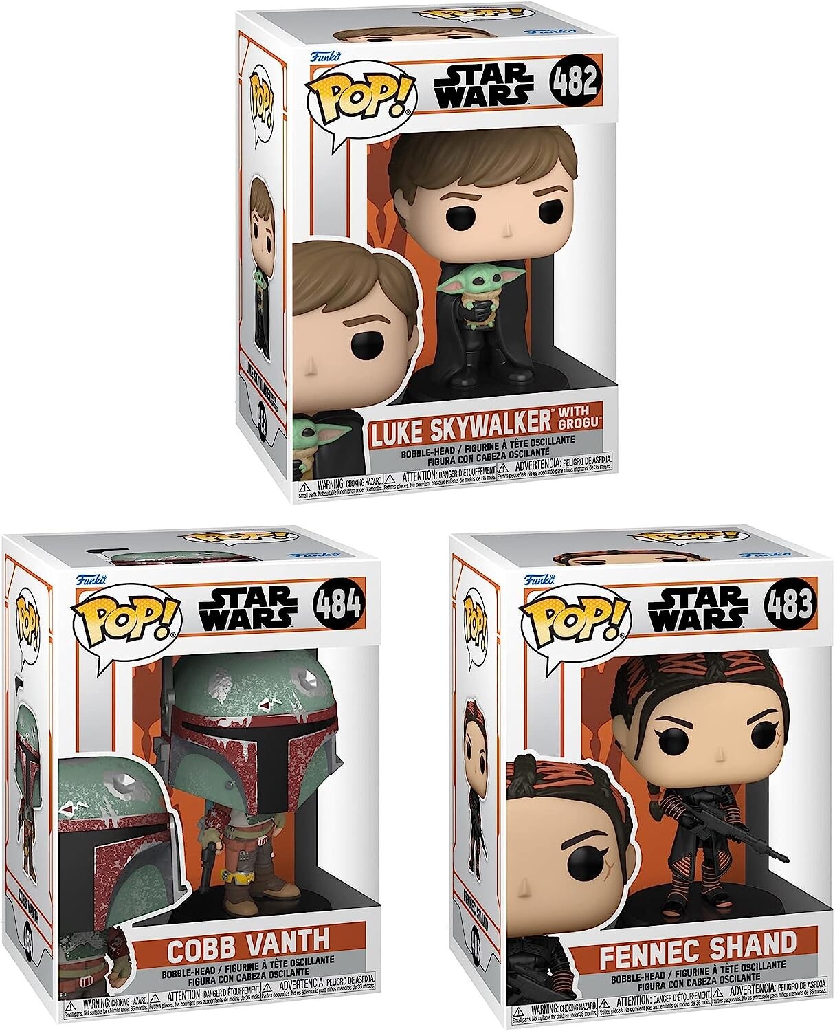 

Набор фигурок Funko Pop! Star Wars: The Mandalorian - Marshal, Fennec Shand, And Luke With Child, 3 предмета