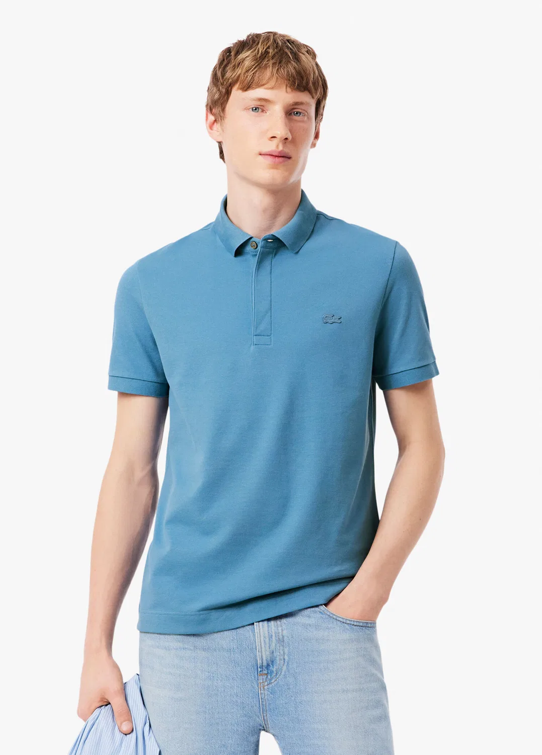Футболка поло Lacoste Paris, синяя — фото 2