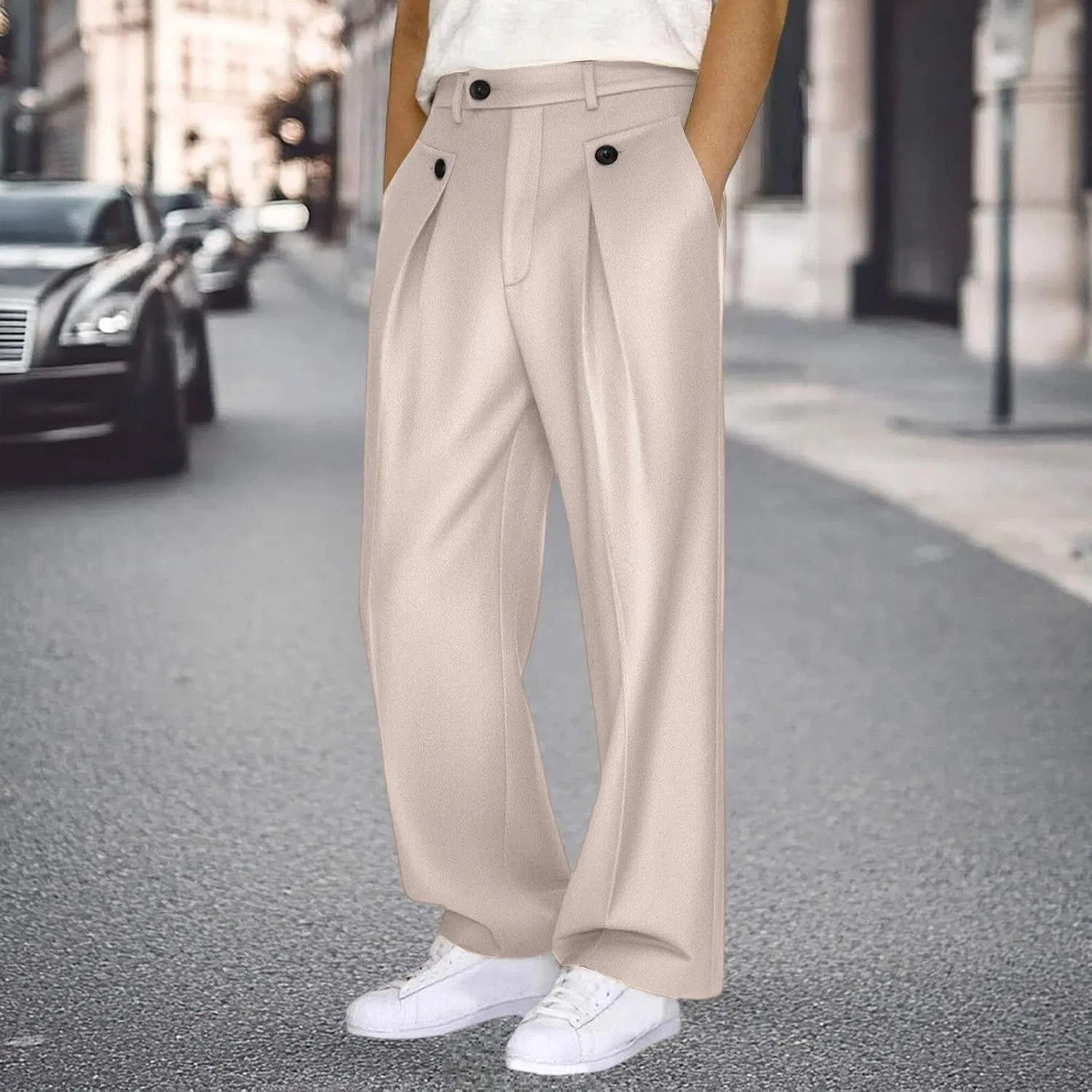 Мужские брюки-кюлоты с широкими штанинами, модель Baggy Pants, бежевый — фото 2