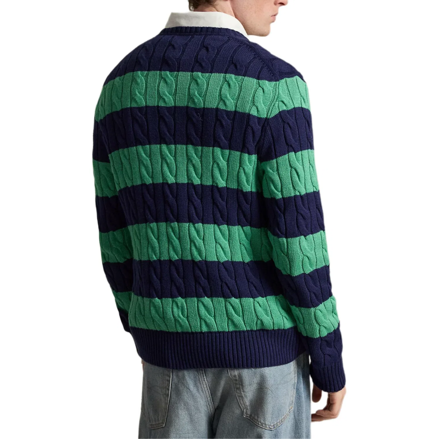 Мужской свитер с кабельным узором и полосами, Cable Stripe Knitted Sweater, Polo Ralph Lauren — фото 4