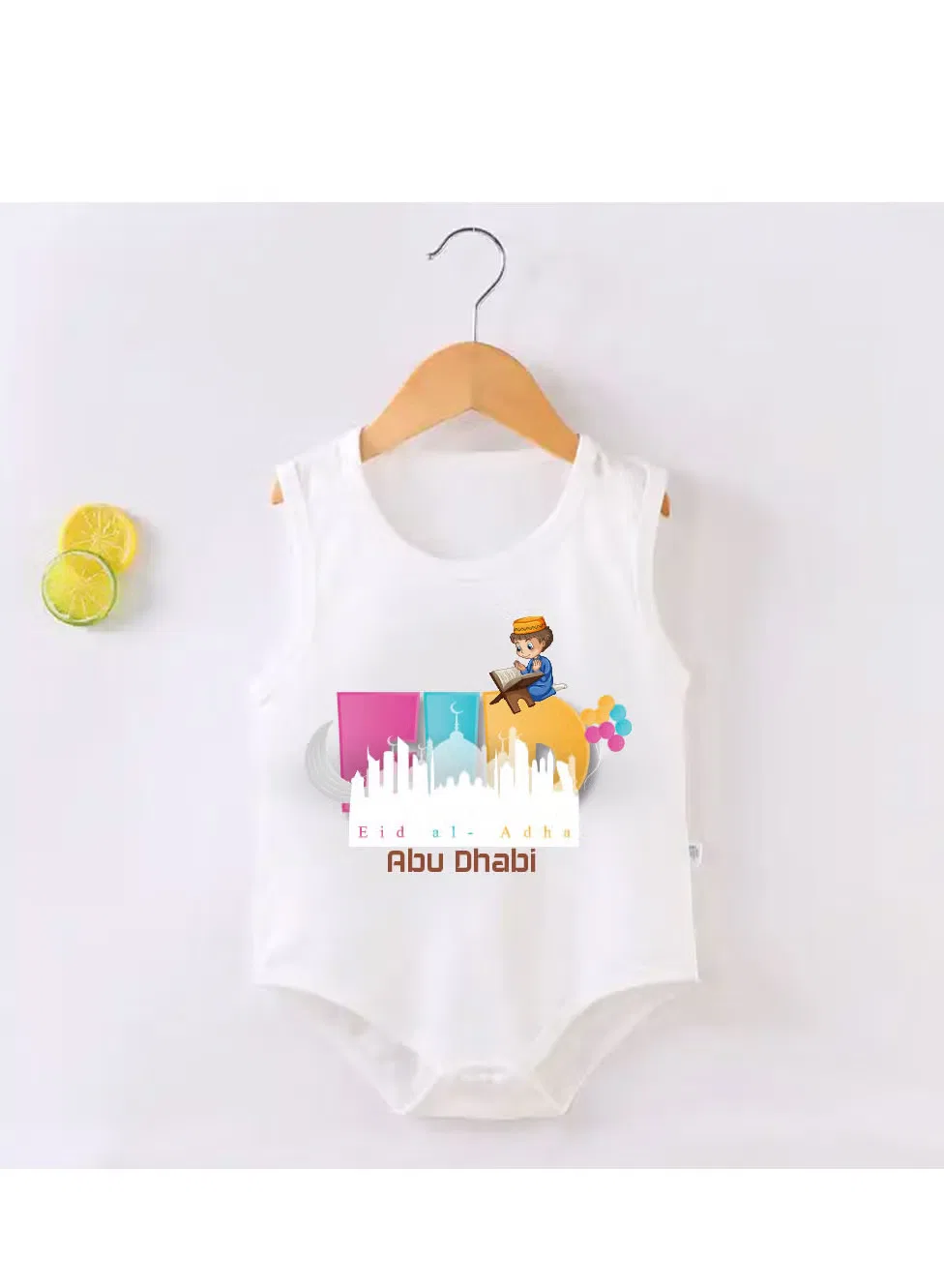 Боди-комбинезон без рукавов с принтом My First Eid Abu Dhabi Printshop4Me, белый — фото 2
