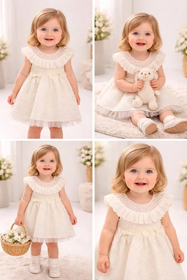 Детское платье для девочек кружевное Elegant Lace Baby Dress Didustore, Beige — фото 3