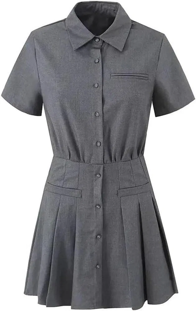 Женское платье А-силуэта с отложным воротником, Slim Fit, Gray