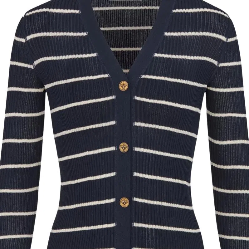 Женский вязаный кардиган с V-образным вырезом, Navy Blue, DIOR — фото 4