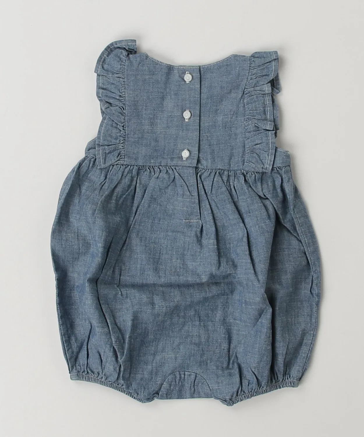 Детский боди-комбинезон с рюшами и вышивкой пони Indigo Chambray Bubble Shortall POLO RALPH LAUREN CHILDRENSWEAR, Синий — фото 4