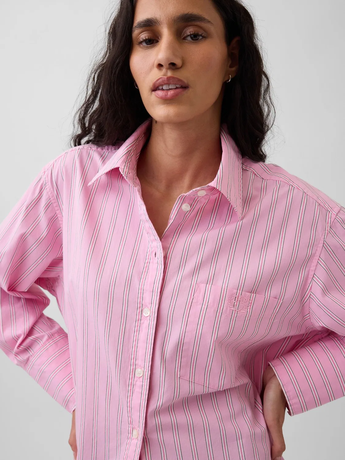 Рубашка Gap Big Shirt, Pink Stripe — фото 4