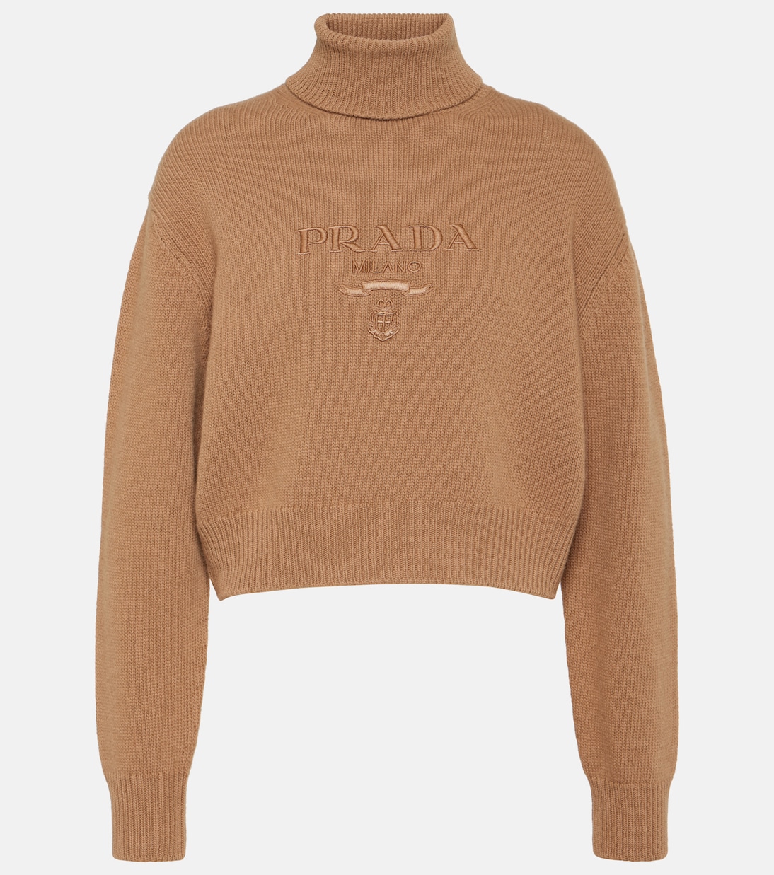 

Водолазка из шерсти и кашемира с логотипом Prada, Cammello