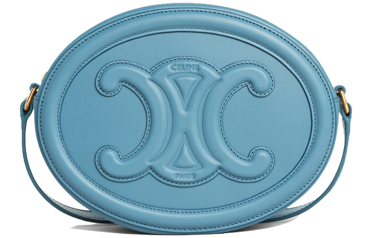 

Triomphe Smooth Cow Leather Mooncake Bag, сумка через плечо, кросс-боди среднего размера Women's Denim Blue CELINE, Set (Bag+Dust Bag)