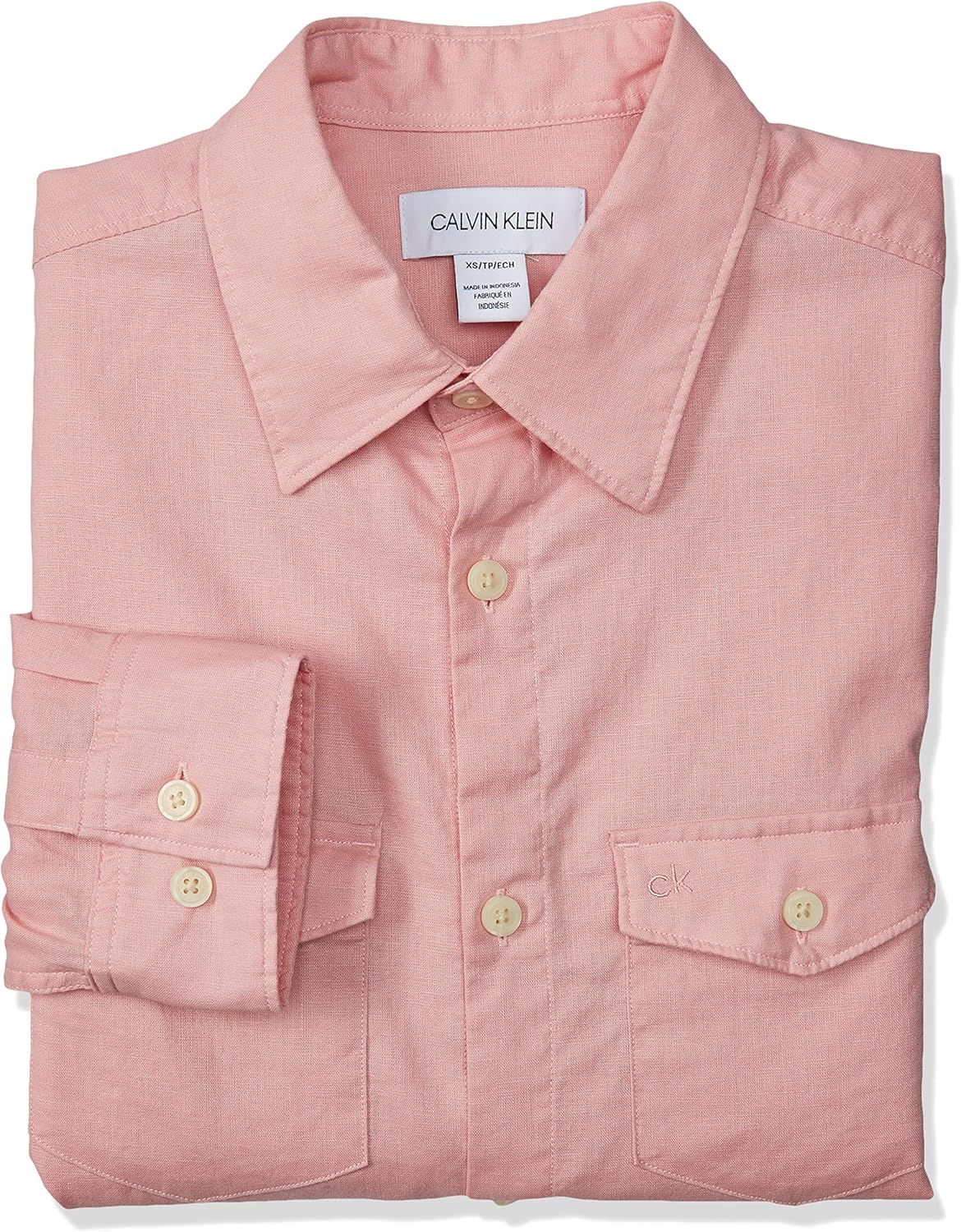 

Мужская рубашка Calvin Klein из легкого хлопка и льна с длинным рукавом и застежкой на пуговицы, Beet Straw