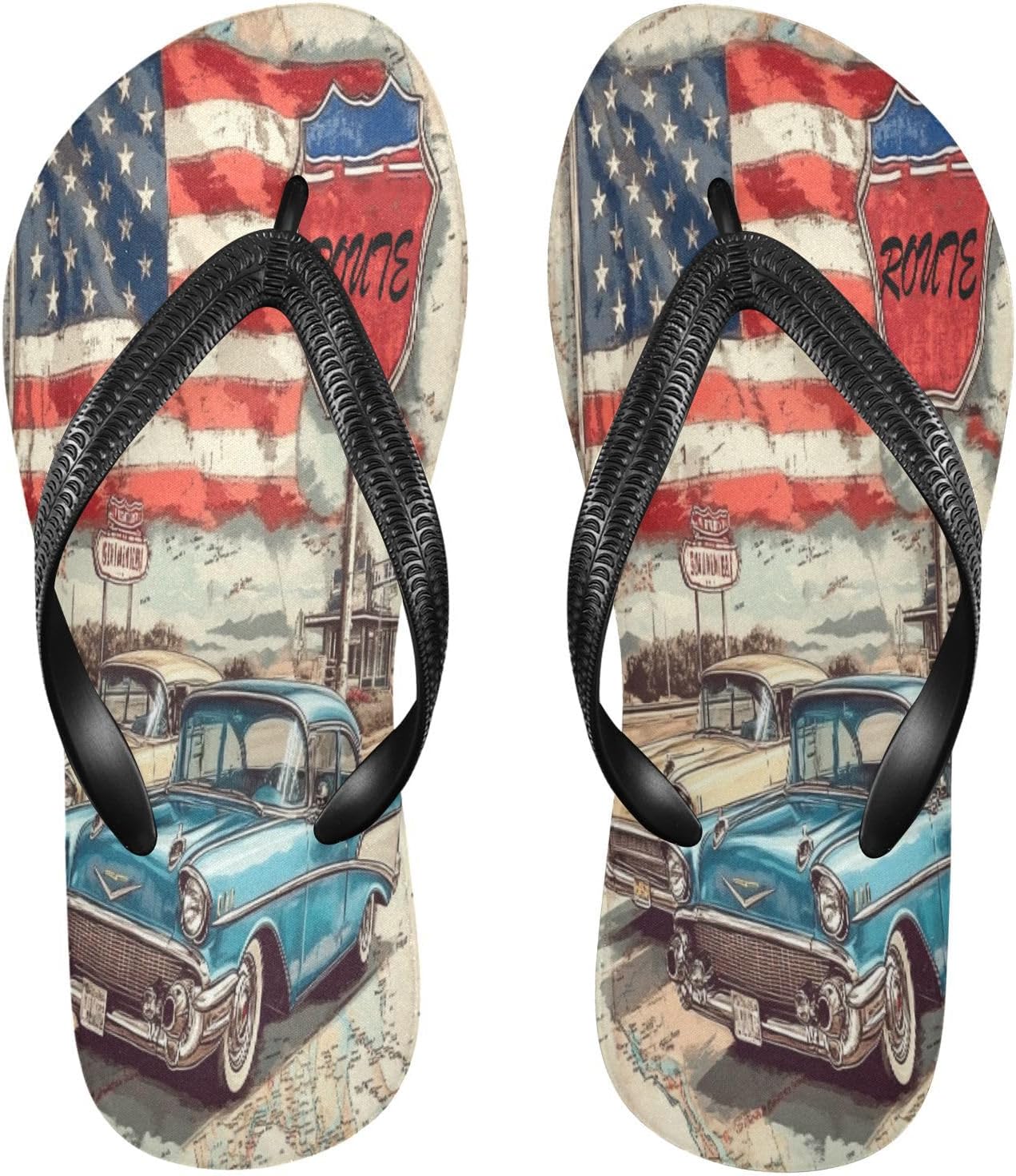 

Вьетнамки с флагом ретро-автомобиля, пляжные шлепанцы, резиновые нескользящие летние тапочки для женщин и мужчин для ходьбы Sinestour, Vintage Car Flag
