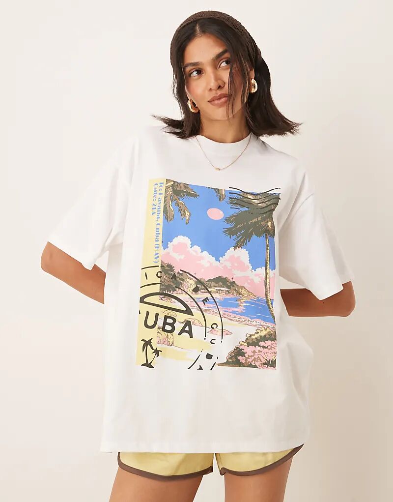 

Футболка свободного кроя ASOS DESIGN с изображением Кубы белого цвета