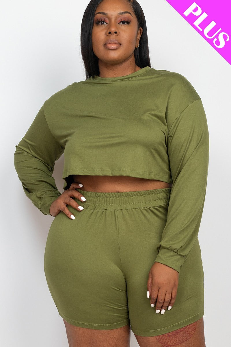 

Уютный комплект из укороченного топа и шорт большого размера FASHNZFAB, цвет olive branch