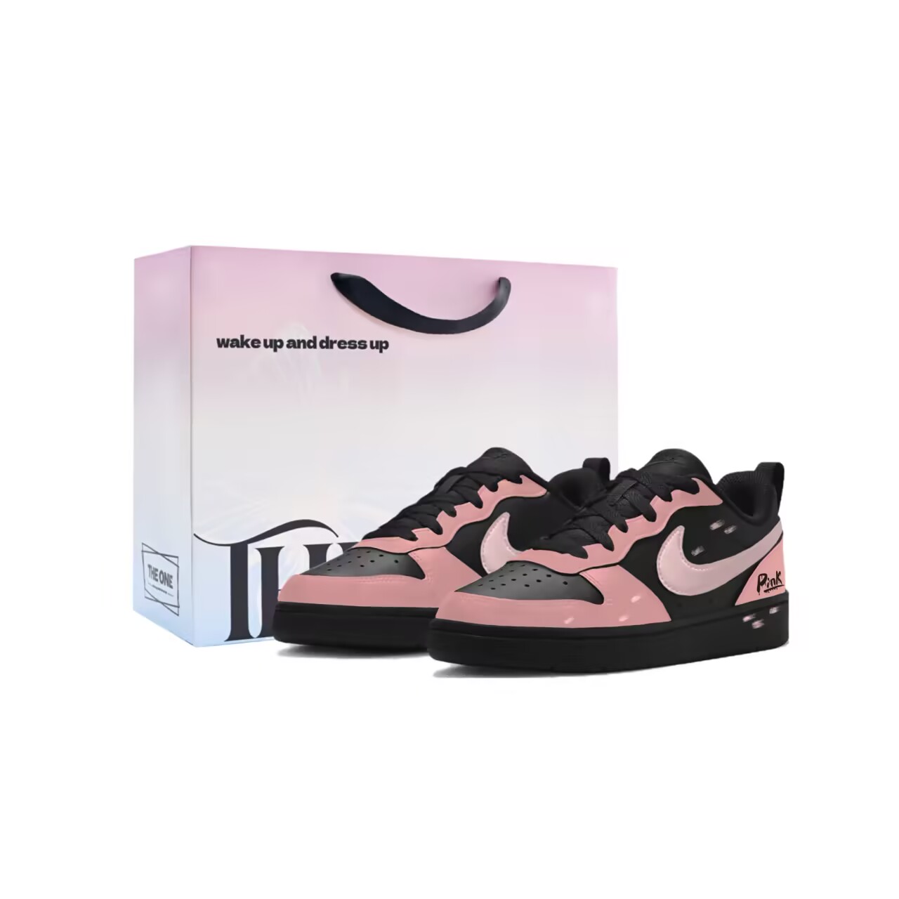 

Nike Court Borough Black Pink Graffiti нескользящие лоу-топ скейтборд кроссовки Pink Black детские