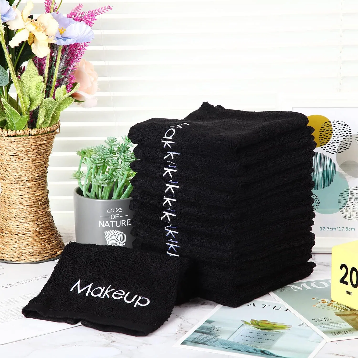 Салфетки для снятия макияжа многоразовые Panelee 12 шт. хлопок 33x33 см черный — фото 3