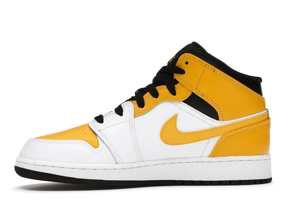 Детские кроссовки с длинным шнурком Jordan 1 Mid Jordan, White/University Gold-Black — фото 3