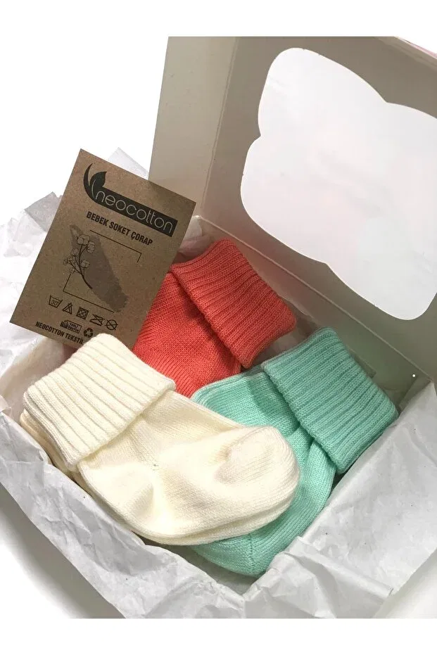 Детские носки для новорожденных хлопковые длинные Neocotton, Gülkuruu-Mint-Ecru — фото 2