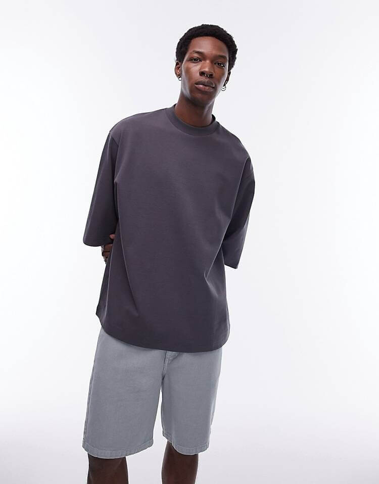 

Футболка Topman Premium Thick Oversize With Elbow-Length Sleeves, темно-серый