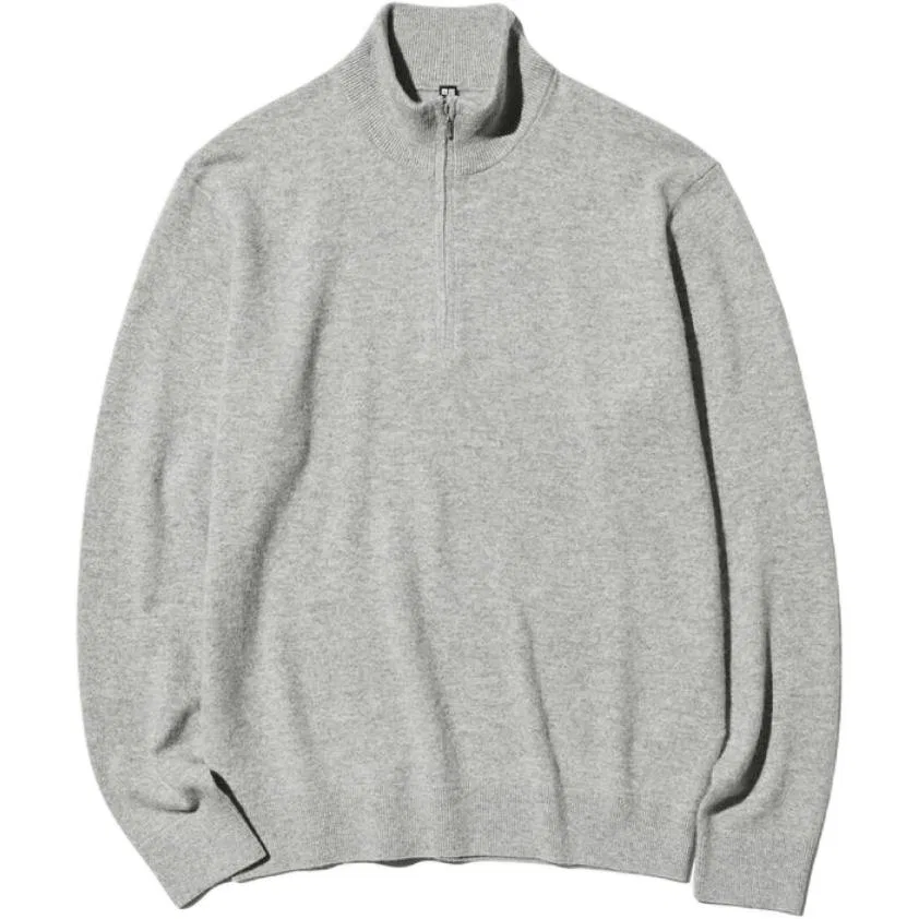 Мужской кашемировый свитер с воротником-стойкой, свободный крой, UNIQLO, 03 Gray