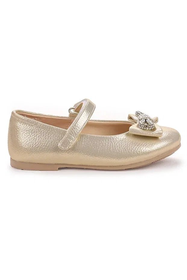 Детские балетки с бантом на липучке Basics Kiko Kids, Gold — фото 4