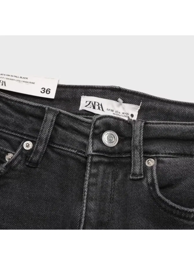 Джинсы классические с эффектом потертости Zara, черно-серый — фото 4