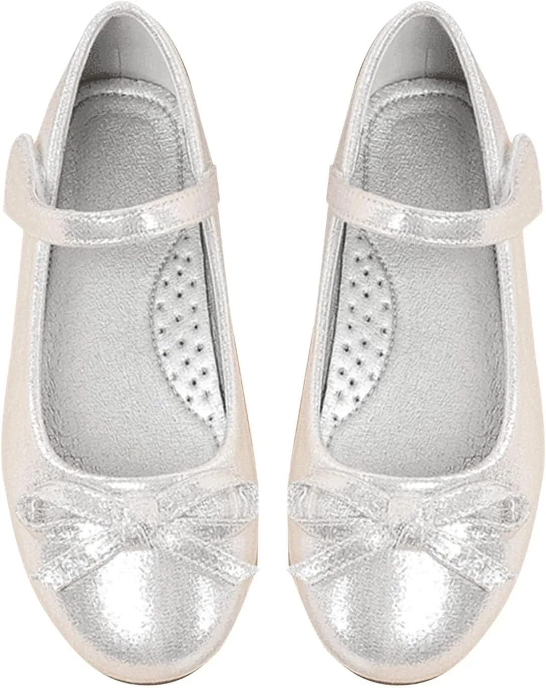 Детские балетки для девочек с бантом и стразами Mary Jane Flat Dress Shoes Party, Silver