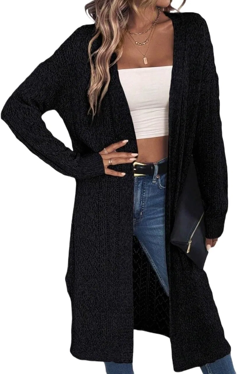 Женский кардиган с длинным рукавом, Drop Shoulder, чёрный