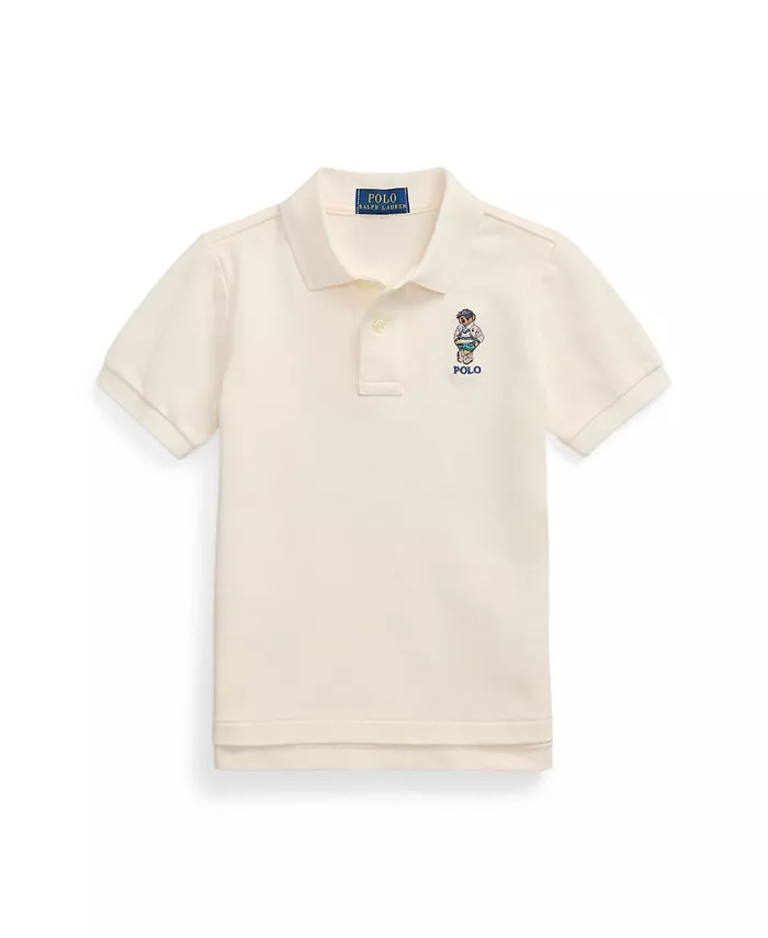 

Поло с медведем Polo Bear для малышей и мальчиков, из сетчатой ткани Polo Ralph Lauren, слоновая кость/кремовый