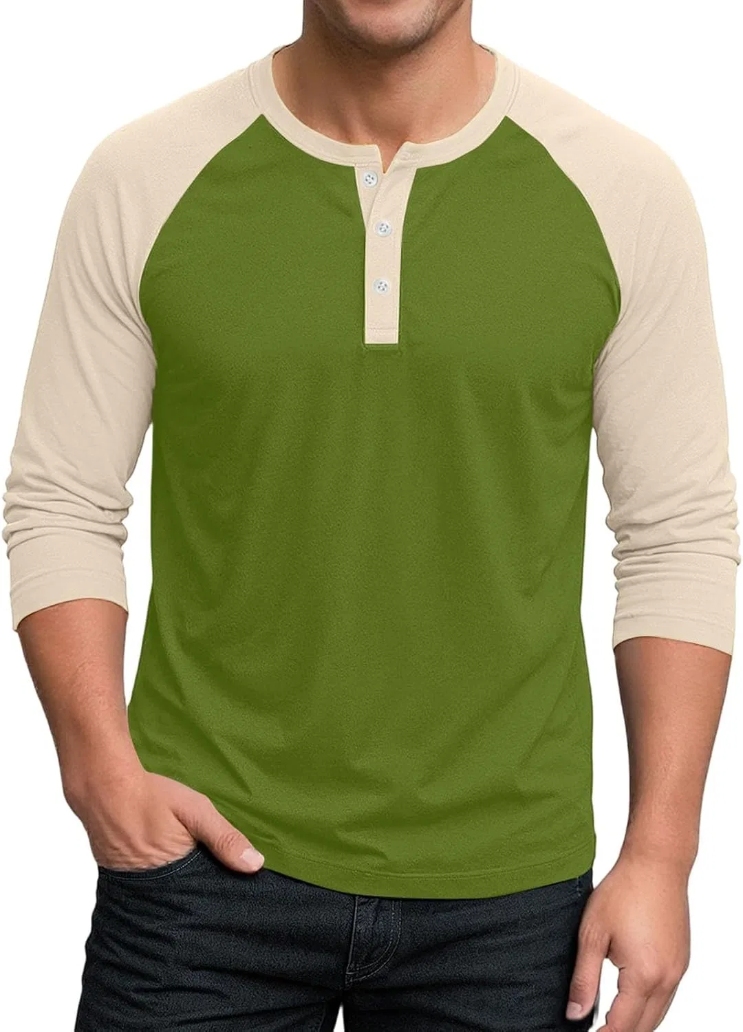 Мужская футболка с длинным рукавом 3/4 Henley Raglan, Green