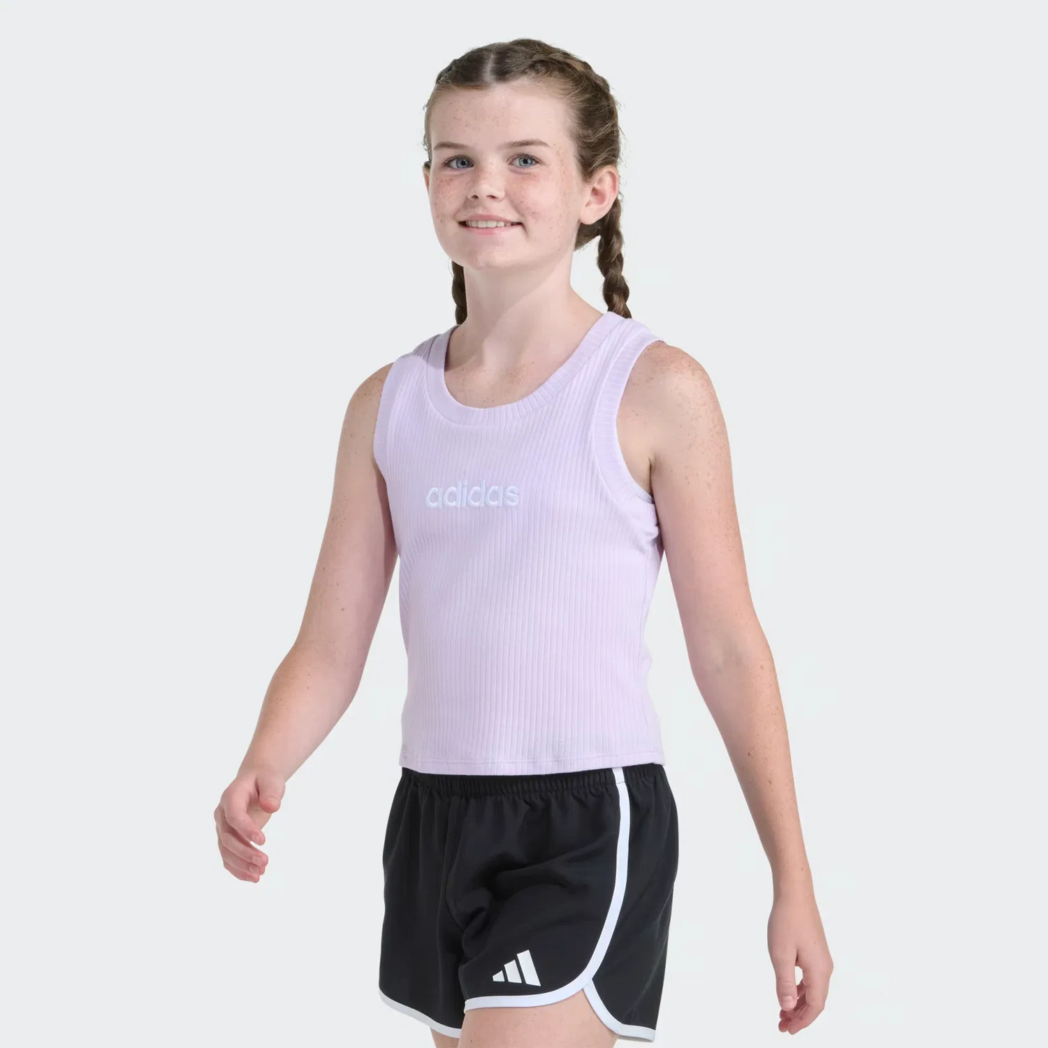 Детская майка в рубчик SS Rib Tank Adidas Sportswear, светло-лавандовый — фото 4
