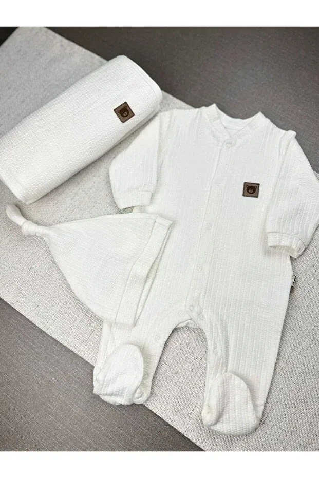 Детский комбинезон для новорожденных из хлопка 100% Cotton Baby Booties Romper Set & Blanket Babytex, White